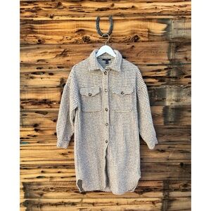 FOREVER 21 | Tan Brown Houndstooth Fleece Shacket Jacket Shirt S